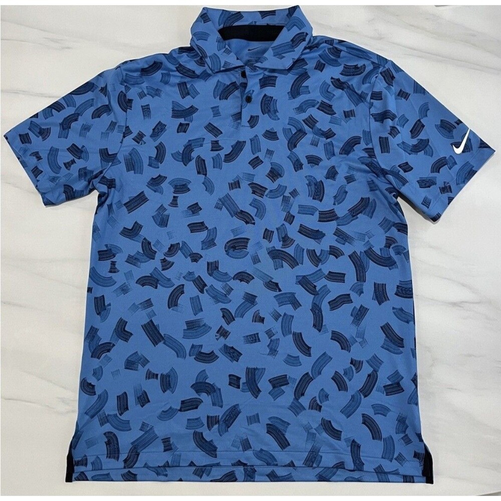 Nike Tour Golf Polo Shirt Dri Fit New Blue All Over Print FD5739-402 Mens Size L